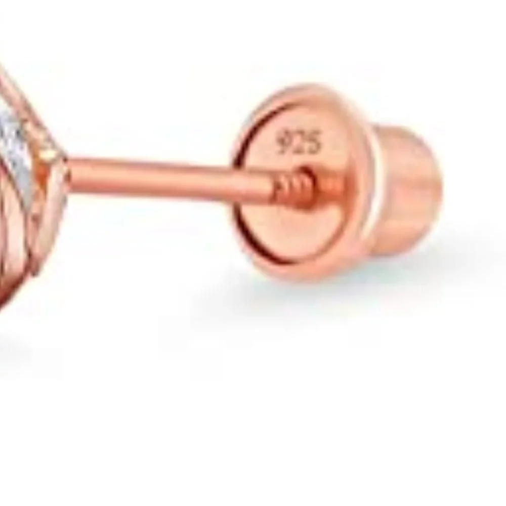 Rose Gold plated over Sterling Silver Flower CZ Baby Girls Earrings